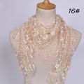 Women Embroidered Lace Tassel Scarf Triangle Fringe Solid Color Shawls Fashion Lightweight Prayer Hijab 150*40cm.