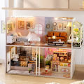 DIY Wooden Miniature DollHouse Leisurely Coffee Shop Dollhouses Scene Model  Doll House Assembly Model Toys For Kids Gifts. 