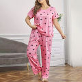 Womens Plus Size Pajama Set Love Heart Print Short Sleeve T-shirt Top & Pants Sleepwear Loungewear Soft Comfortable Home Clothes. 