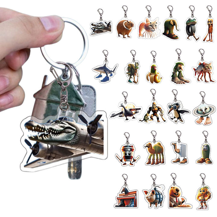 Creative Italian Brainrot Animals Keychains Funny Sigma Skibidi Rizz Cat Silly Meme Keyrings Fans Gifts 2D Flat Acrylic