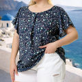 Women's plus Size Floral Print Ruffled round Neck Short Sleeve Shirt Elegant Ruffle Sleeve Top Summer Fashion Casual Blouse.
