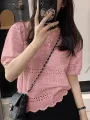 ZANZEA Puff Short Sleeve Women Blouses Casual Summer 2024 Lace Embroidery Korean Fashion Shirts O Neck Hollow Out Solid Blusas. 