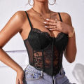 French Lace Underwire Rhomboid Fishbone Crop Top Backless Hottie Perspective Corset Red V-neck Elegant and Temperament Vest.
