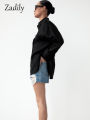 Zadily Minimalist Full Sleeve Oversize Black Women Basic Shirt Button Up Loose Woman Tuic Blouses 2025 Autumn Female Long Tops. 