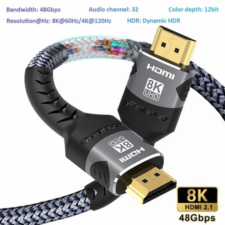 8K HDMI-Compatible Cable 4K@120Hz 8K@60Hz HDMI 2.1 Cable 48Gbps Adapter For RTX 3080 eARC HDR Video Cable PC Laptop TV box PS5