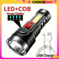 LED Flashlight + rechargeable cylindrical flashlight, 4 modes portable ABS flashlight for home outdoor travel camping fishing lamp. 