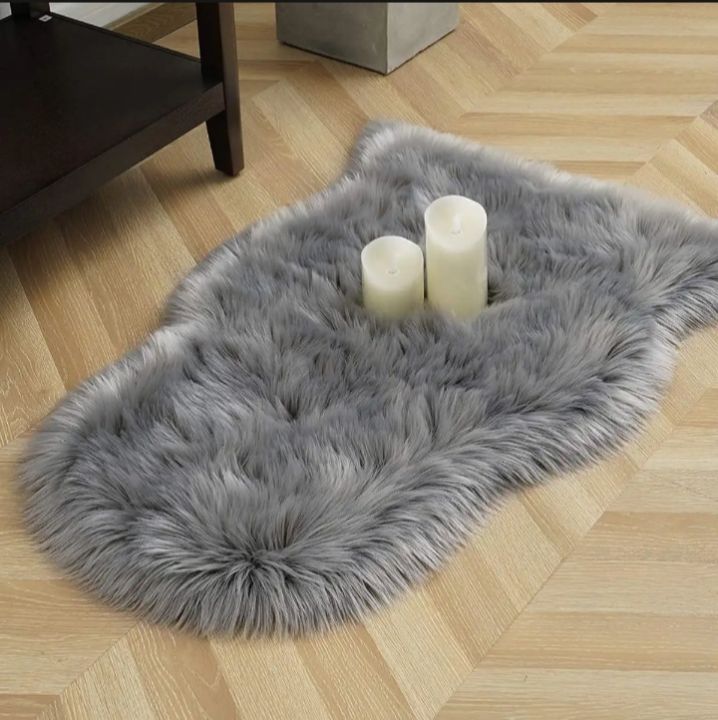 Sheepskin Faux Rug Grey 2ft x 3ft Soft Medium Pile Room and Door Mat