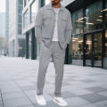 Men's Waffle Check Workwear Fashionable Lapel Button Jacket And Long Pants Comfortable Breathable Casual Business Outfi 1/2piece.