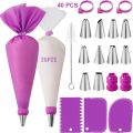 124/40/21PCS Piping Bags and Tips Set Cake DIY Decorating Kit with Stainless Steel Nozzle Reusable Silicone Pastry Baking Tool.