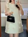 ZANZEA Women Elegant Sleeveless Mini Dress Korean Decor Flower Bow Tank Robe 2024 Autumn Round Neck Vestidos Holiday Party Dress.