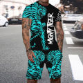 Tiger 3D Print Sport Moisture-wicking Breathable Men Round-neck T-shirt Shorts Outdoor Fitness Running Casual Street Fashion Set. 