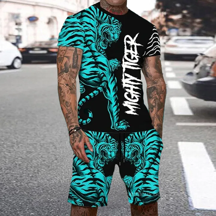 Tiger%203D%20Print%20Sport%20Moisture-wicking%20Breathable%20Men%20Round-neck%20T-shirt%20Shorts%20Outdoor%20Fitness%20Running%20Casual%20Street%20Fashion%20Set%20-%20Image%204