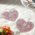 Reusable Silicone Nipple Covers Pink Heart Rhinestone Pasties Self-Adhesive Invisible Breast Petals Bra for Rave Festival Party.