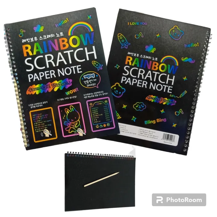 rainbow%20scratch%20paper%20note%20with%20wooden%20pen%20to%20scratch%206'%20x%2010'%20book%20size%20black%20card%20notebook%20to%20scratch%20with%20wooden%20stick%20-%20Image%206