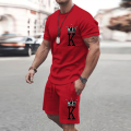 2025 Summer New Men's Summer Leisure Sports Running Set Loose Men's Refreshing Top Y2K Style 3D Poker King Fashion Set Lightweig.
