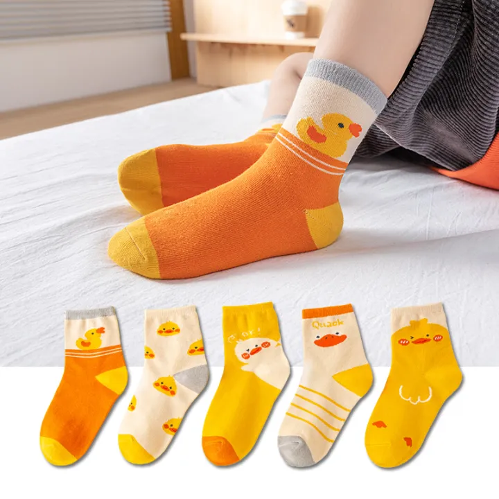 5%20pairs%20of%20autumn%20and%20winter%20children's%20short%20socks%20cute%20yellow%20duck%20cartoon%20breathable%20boys%20and%20girls%20mid%20tube%20socks%20-%20Image%204