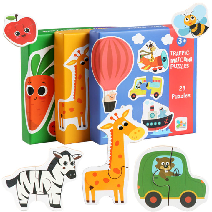 Children Kids Wooden Jigsaw Matching Puzzle Game Baby Early Learning Cognition Animal Fruit Traffic Educational Toys