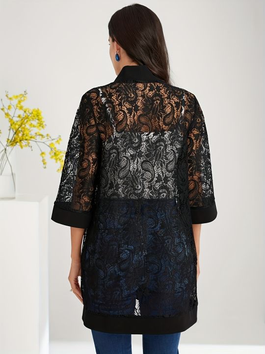 Plus%20Size%20Lace%20Jacket%20for%20Women%20Black%20Floral%20Pattern%20Casual%20Style%20Medium%20Stretch%20Fabric%20All%20Seasons%20Floral%20Pattern%20Cardigan%20-%20Image%204