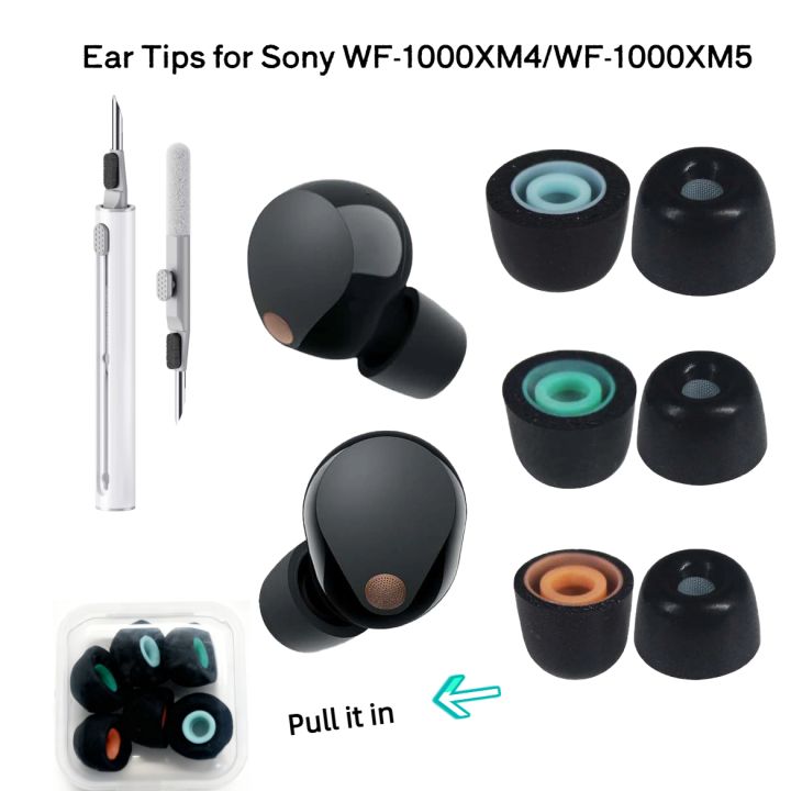 Memory Foam Ear Tips 3 Pairs for WF-1000XM5 XM4 Earbuds, Replacement Soft Earbuds Caps with Storage Case & Cleaning Pen Kit