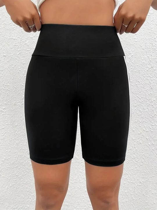 High%20Stretch%20Plus%20Size%20Athletic%20Shorts%20for%20Women%20Sporty%20Knit%20Mid%20Thigh%20Pants%20with%20Side%20Stripes%20Fashionable%20and%20Comfortable%20Pants%20-%20Image%202