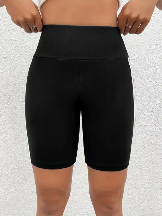 High%20Stretch%20Plus%20Size%20Athletic%20Shorts%20for%20Women%20Sporty%20Knit%20Mid%20Thigh%20Pants%20with%20Side%20Stripes%20Fashionable%20and%20Comfortable%20Pants%20-%20Image%202
