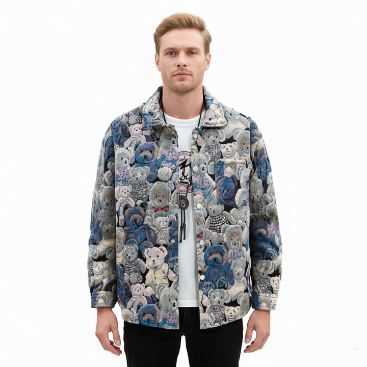 Men%20Teddy%20Bear%203/4%20Sleeve%20Jacket%20Fashion%20Animal%20Pattern%20Coat%20Jacquard%20Woven%20Top%20Outerwear%20-%20Image%205