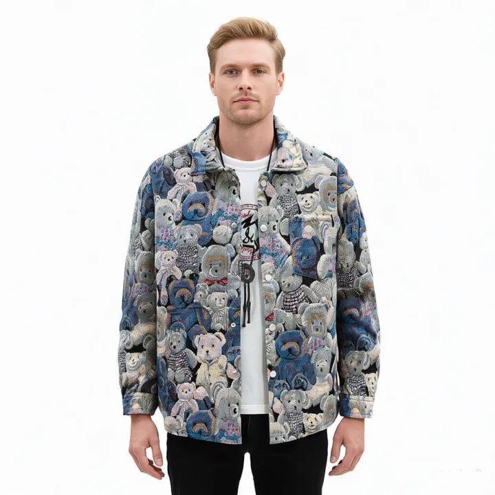 Men%20Teddy%20Bear%203/4%20Sleeve%20Jacket%20Fashion%20Animal%20Pattern%20Coat%20Jacquard%20Woven%20Top%20Outerwear%20-%20Image%205