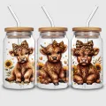 5 sheets cute cow UV DTF cup sleeves 16 oz, DTF cup sleeve transfer glass, water bottle waterproof stickers. 