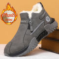 Men's Winter Snow Boots, Zipper Closure Design, Thick Plush Lining for Warmth and Comfort, Suitable for Cold Weather Sports and Casual Wear. 