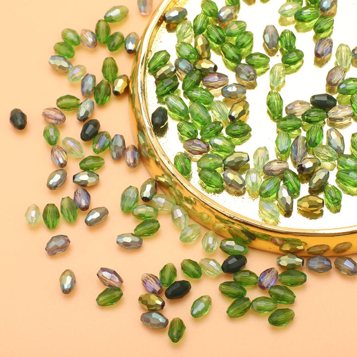 200Pcs 3x5mm Green Rice Grains Small Faceted Crystal Bead Oval Shape Glass Crystal Beads for Jewelry Making Bracelet DIY Garment