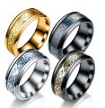 Golden Viking Dragon Pattern Ring Unisex Gold Color Anodized Aluminum Ring Handmade Geometric Fashion Jewelry. 