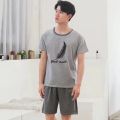 Men Pajama Set Cotton Short Sleeve Shorts Casual Striped Nightwear Loungewear Two-Piece Set Plus Size Summer Man Sleepwear.