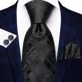 Men Fashion Solid Green Blue Necktie Handkerchief Cufflinks Set for Tuxedo Accessory Classic Silk Luxury Tie for Man .