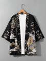 RANMARU KIMONO Men's Summer Short-sleeved Printed Shirt Shirt Fashion National Trend Harajuku Retro Cardigan and Clothing.