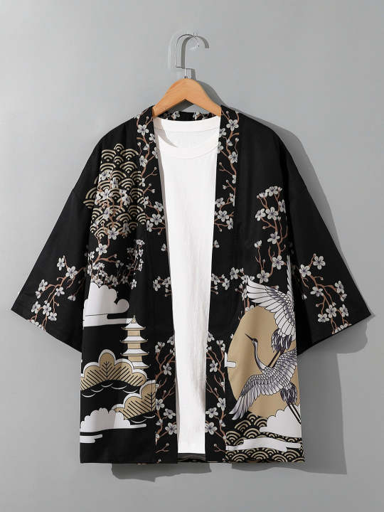 RANMARU%20KIMONO%20Men's%20Summer%20Short-sleeved%20Printed%20Shirt%20Shirt%20Fashion%20National%20Trend%20Harajuku%20Retro%20Cardigan%20and%20Clothing%20-%20Image%203