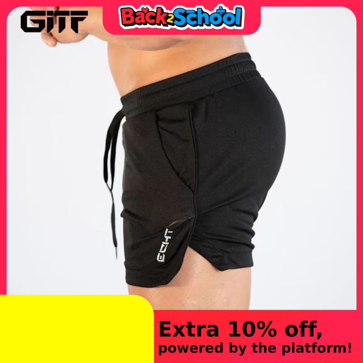 GITF Mens Gym Training Shorts Men Sports Casual Clothing Fitness Workout Running Grid Quick-Drying Compression Shorts Athletics