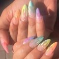 24Pcs/Set Rainbow Gradient Long Pointed Wear False Nails Art Removable French Press on Nail Ins Full Coverage Acrylic Nails Fake. 