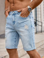 Men Denim Jeans Pants Clothing Trousers Shorts Men's Light Wash Ripped Rolled Cuff Denim Shorts. 
