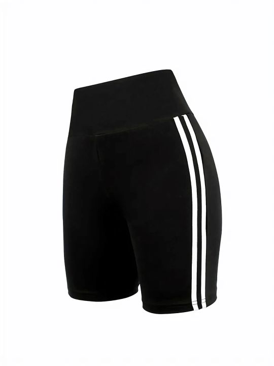 High%20Stretch%20Plus%20Size%20Athletic%20Shorts%20for%20Women%20Sporty%20Knit%20Mid%20Thigh%20Pants%20with%20Side%20Stripes%20Fashionable%20and%20Comfortable%20Pants%20-%20Image%205