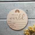 Wooden Hello World Birth Announcement DIY Sign Wood Baby Milestone Card Recording Cards Baby Photography Props Birth Cards. 