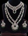 New design Bridal combo set diamond cut ad stone green color jewelry set for ladies.