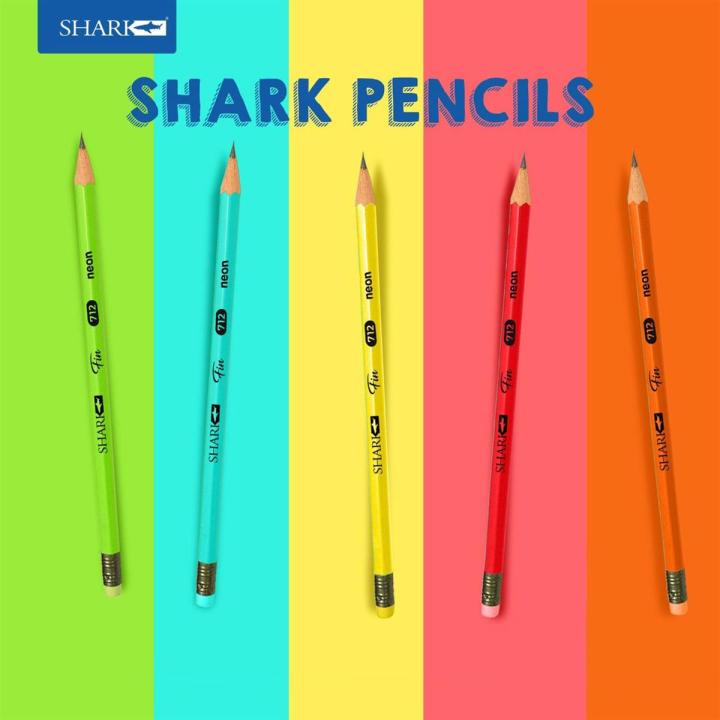 Shark%20HBT-712%20Fin%2012%20Pencils%20Fin%20Neon%20Body%20Assorted%20Colors%2012%20Pencils%20with%20Eraser%20-%20Image%203