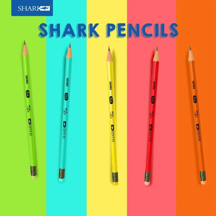 Shark%20HBT-712%20Fin%2012%20Pencils%20Fin%20Neon%20Body%20Assorted%20Colors%2012%20Pencils%20with%20Eraser%20-%20Image%203