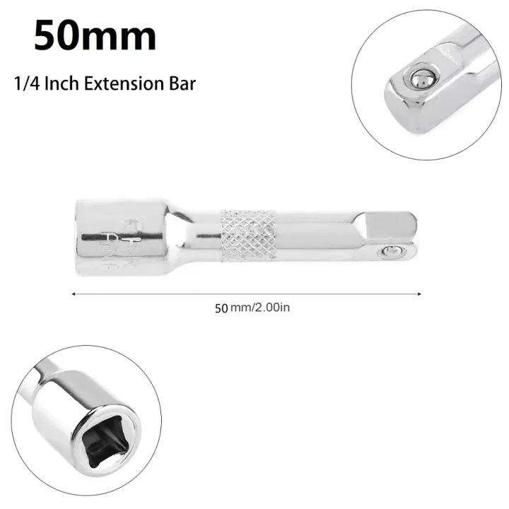 3pcs%201/4%20Inch%20Socket%20Ratchet%20Wrench%20Extension%20Bar%2050/75/100mm%20Long%20Bar%20Steering%20Sleeve%20Connecting%20Rod%20Socket%20Extender%20hand%20tool%20-%20Image%206
