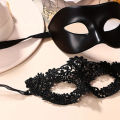2pcs Elegant Black Lace Masquerade Mask Set for Couples - Perfect for Venetian Party, Mardi Gras, and Halloween Celebrations. 