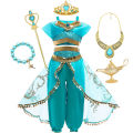Jasmine Princess Dress for Girls Cosplay Aladdin Magic Lamp Costume Outfit Girls Halloween Kids Birthday Carnival Dance Vestidos.