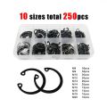250pcs C Type Internal Circlip Hole Clip Snap Ring Mix M8 M9 M10 M12 M13M14M15M16M18M20 Kit Set Black 65mn Steel Shaft Retaining.