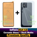 Infinix Hot 12 Matte Glass Fiber Unbreakable Flexible Glass Protector + Back Protector Carbon Fiber Matte Soft Skin Sheet For Infinix Hot 12. 