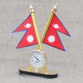 Unbreakable Nepal Flag with Table Clock – Decorative Official Nepali Flag for Desk. 