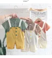 Ready to ship high quality 0-5 years old kids clothes set cotton children clothing + bib fashion kids set of 2. 